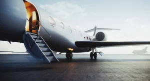 business aviation private jet landed with ramp down